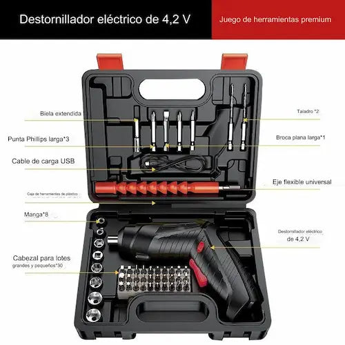 Kit Destornillador Electrico de  47 Piezas: Realiza tus Reparaciones y Mantenimientos con Facilidad, Ahorrando Tiempo  y Esfuerzo.